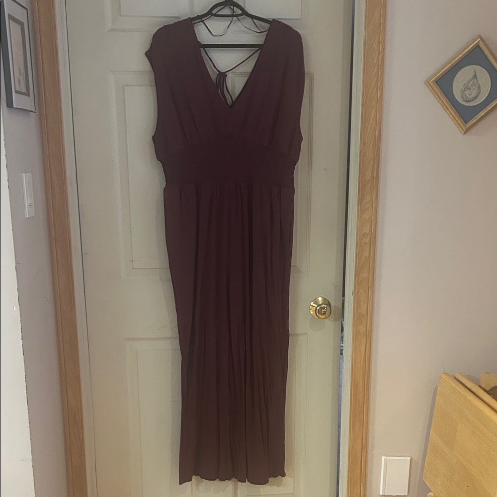 Old Navy Waist-Defined Wide Leg Jumpsuit Burgundy XL